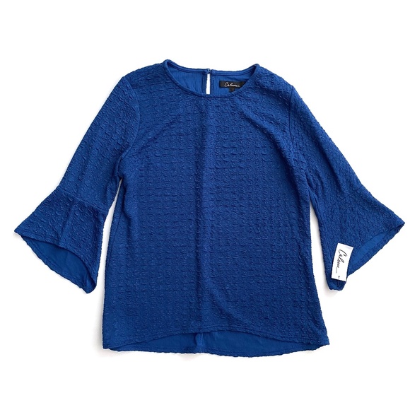 Calessa Nwt Textured Knit 3/4 Sleeve Tunic Blue Top - Picture 1 of 4